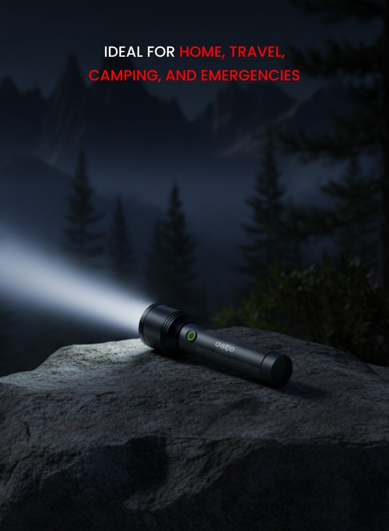 Ogera Rechargeable LED Flashlight 2-Pack | 30W High-Power Torch | 3000 Lumens Brightness | 4000m Long-Range Beam | USB Type-C Charging | IPX5 Waterproof | Zoom Function & SOS Mode | 2-Year Warranty | OG1100SLC22 | Black - Image 4